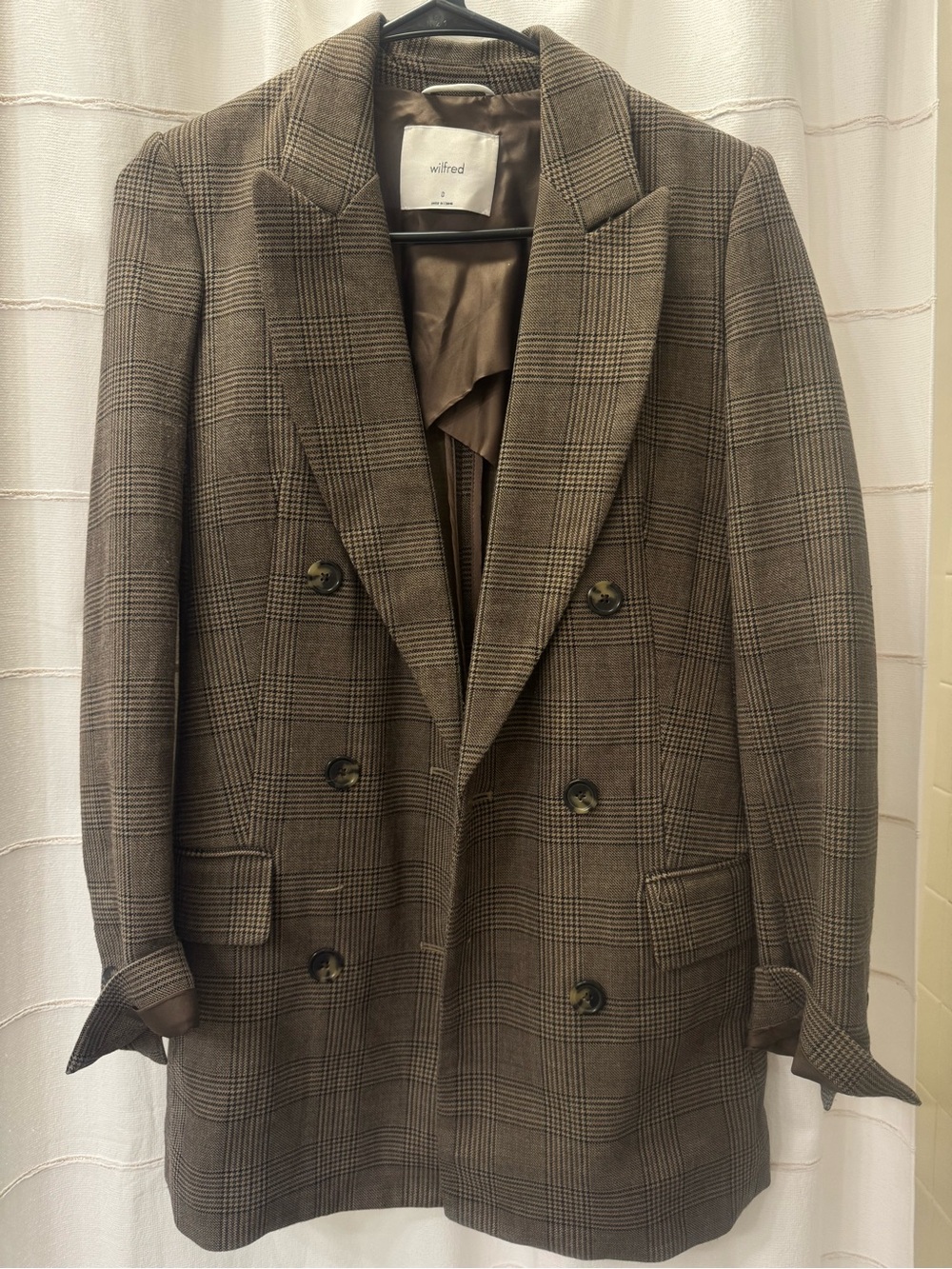 Wilfred Women’s Double-Breasted Plaid Blazer in Brown Sz 0 NWT